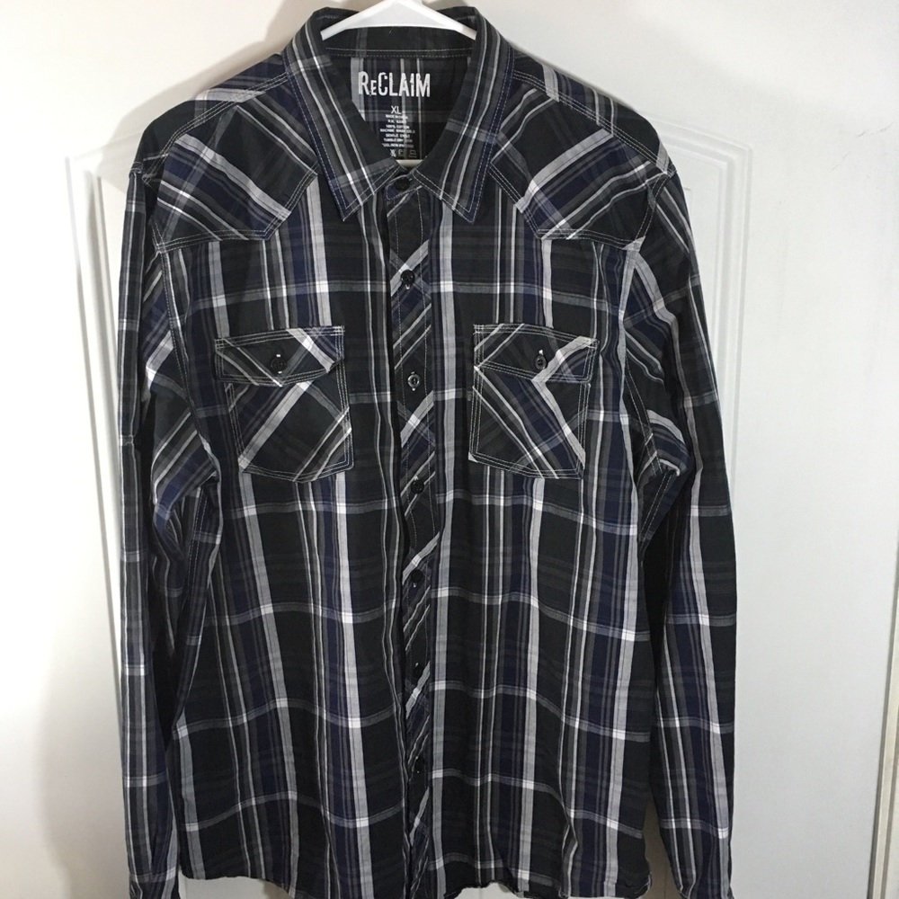 🍁ReClaim long sleeve gray plaid  button down